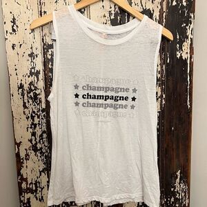 Women’s NWOT Betsey Johnson Performance yoga size L. Champagne sheer tank. Bride